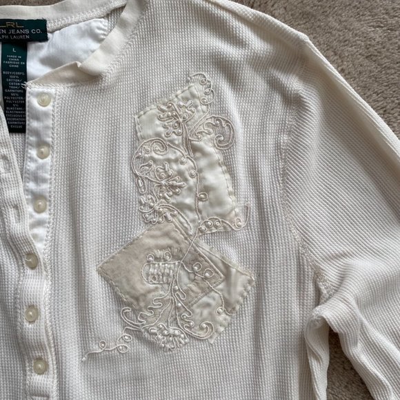 Ralph Lauren LRL Waffle Knit White Long Sleeve Shirt - Picture 2 of 4